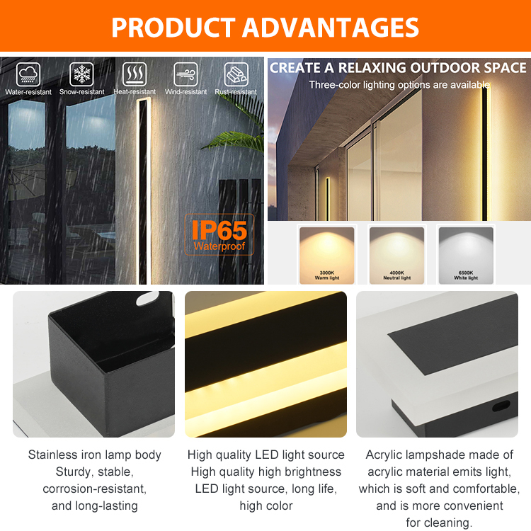 KAIFAN 110v 220v Modern Decoration Outdoor Exterior Linear Strip Wall Lamp Outside Sconce Long Led Wall Light · image 2