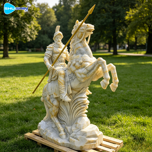 Statua Antica di Grandi Dimensioni, Famosa Scultura in Marmo di Soldato a Cavallo, Realizzata a Mano su Misura per Giardini Esterni, Templi e Paesaggi - Product Image 1