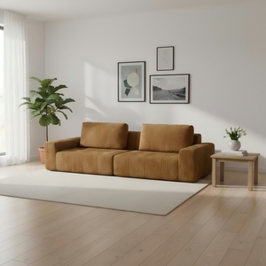 Elegante Sofá Seccional de Pana Color Caramelo, Sofá Modular Comprimido de 300x100x70cm para Sala de Estar y Hotel - Product Image 1