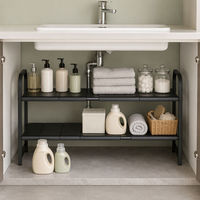Étagère de rangement sous évier à double niveau, 8 panneaux extensibles, organisateur de placard de cuisine, étagère réglable, économiseur d'espace, métal noir