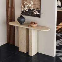 Table console en travertin naturel, forme organique faite à la main, table console en pierre beige pour hôtel