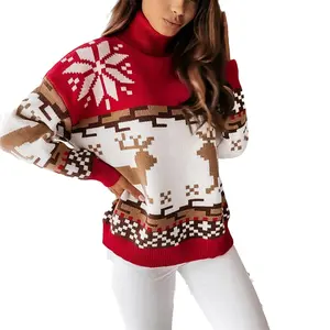 Sidiou Group Women's Christmas Turtleneck Sweaters Fall Winter Long Sleeve Jumpers Elk Snowflake Pattern Knit Pullovers Sweater