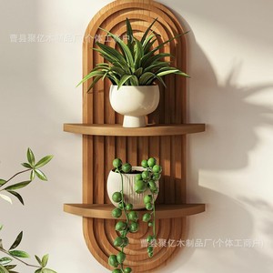 Wooden <b>Wall</b> <b>Mounted</b> <b>Shelf</b> Oval 2 Tier Floating <b>Shelf</b> For Living Room Decor - Product Image 2