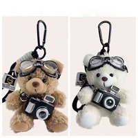Mignon porte-clés pendentif pour sac en peluche ours appareil photo flash, cadeau créatif pour couple, avec rembourrage en coton PP