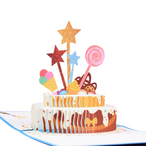 Tarjeta de Felicitación de Aniversario Azul a Precio de Fábrica, Tarjeta de Cumpleaños 3D, Tarjeta de Papel Tallado a Mano con Diseño de Pastel de Estrellas - Product Image 5