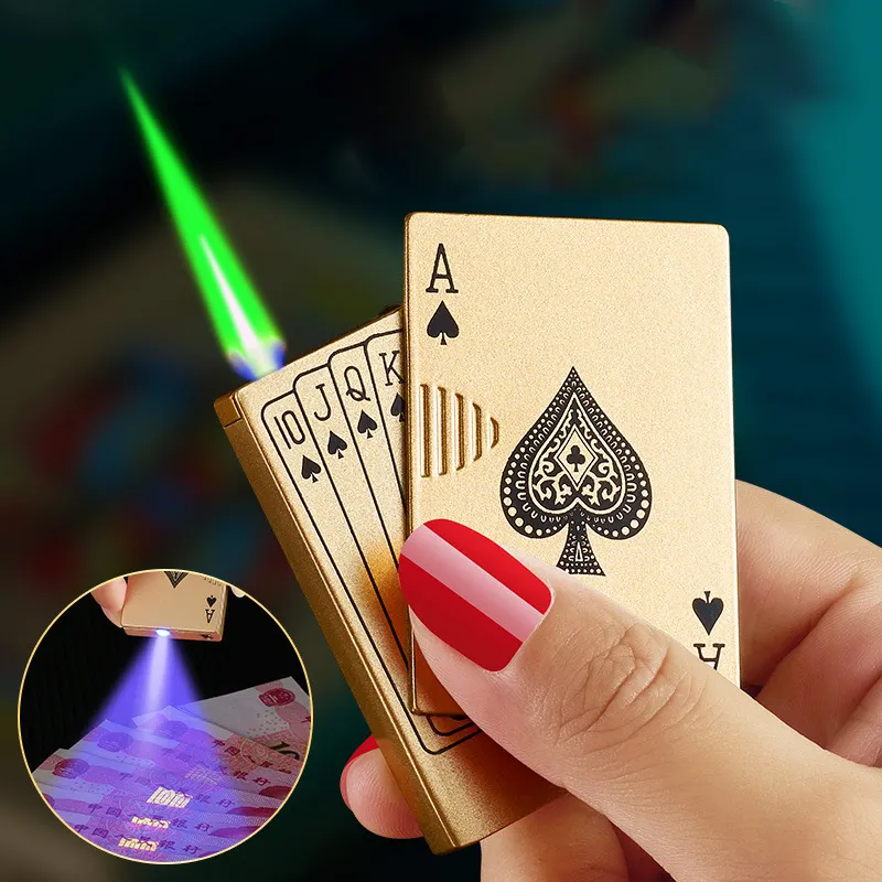 Poker dengan detektor tagihan palsu, pemantik kartu bermain kreatif tahan angin tiup api hijau