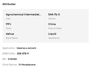 N-Hexadecano Cetano CAS 544-76-3, Grado Industrial Estándar, Solvente Orgánico, Base Estable para Combustible Diésel - Product Image 6