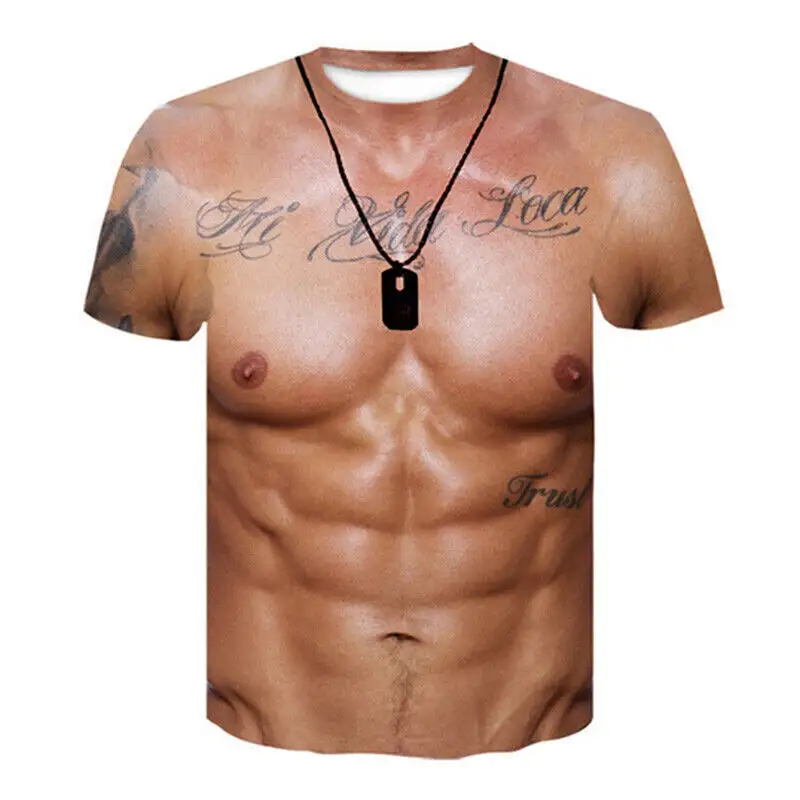 Heiß 3d gedruckt T-Shirts Herren Kurzarm Fitness Körper Haut Muskeln 3d Mann T-Shirt Streetwear Sommer Tee lässiges Tattoo-Top