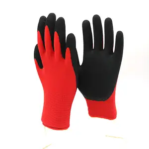 Бесшовные трикотажные перчатки 13 калибра, красные нейлоновые песчаные нитриловые перчатки с пальмовым покрытием, защитные рабочие перчатки, нитриловые перчатки