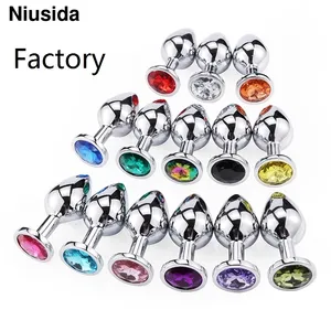 Niusida, оптовая продажа, металлическая Анальная пробка с драгоценными камнями, дешевые анальные секс-игрушки, расширитель, многоразмерная Хрустальная пробка для женщин