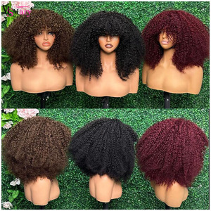 Perruque en <span class=keywords><strong>cheveux</strong></span> humains vierges vietnamiens bruts doublement étirés, bouclés, faits à la main, densité totale SDD, avec <span class=keywords><strong>frange</strong></span> - Product Image 1