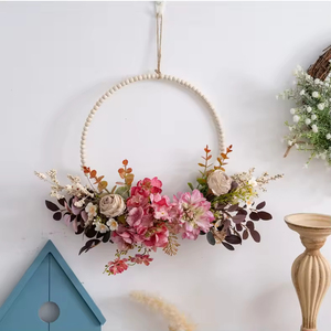 Guirlande de fleurs artificielles réalistes Dahlia Rose Hortensia avec verdure pour porte d'entrée, mur, mariage, Thanksgiving, remise de diplôme - Product Image 4
