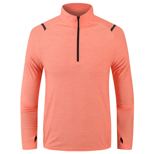 Kaos Olahraga Pria Kerah Tegak Setengah Resleting Lengan Panjang Warna Solid Kualitas Tinggi Terbaru Musim Semi Gugur Activewear ODM - Product Image 5