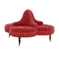 Canapé d'angle vintage de luxe unique en velours rouge, capitonné avec franges, pour hall d'hôtel, espace d'attente, canapé pivotant en bois pour la détente
