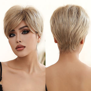 Blonde Short Pixie Cut Perruque Synthétique Naturel Couches Fluffy Bangs Résistant À La Chaleur pour Hommes Et Femmes - Product Image 1