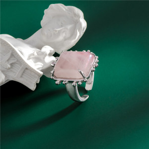 Anillo de Plata de Ley 925 con gemas cuadradas, estilo bohemio, con cristal rosa claro - Product Image 4