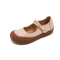 Chaussures décontractées pour femmes en cuir véritable à semelle souple antidérapante, style rétro Mary Jane, bout rond, avec bride, pour la marche quotidienne et les occasions décontractées