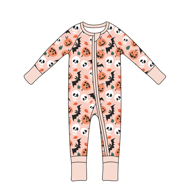 Qingli OEM Custom NO MOQ Character Pumpkin Prints Fold Over Cuffs Daywear Pajamas Cute Style Baby Newborn Infant Toddler Clothes