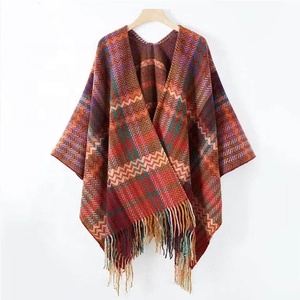 Bán buôn dệt <span class=keywords><strong>Zig</strong></span> Zag mô hình Poncho Shawl với rìa cho phụ nữ mùa đông ấm áp khác Khăn Choàng Khăn Choàng dân tộc khăn choàng - Product Image 5
