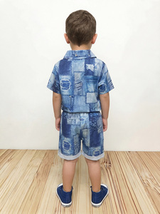 Ensemble 2 pièces pour petit garçon, imprimé polyester mignon, chemise à manches courtes et short décontractés, confortables pour l'été, pour bébé garçon - Product Image 2