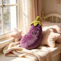 Coussin en peluche aubergine violet vif - Coussin décoratif doux en forme de légume - Décoration alimentaire unique pour chambre d'enfant