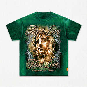 <b>Gothic</b> Men's T-<b>Shirt</b> Green Short Sleeve Printed Design First Love Pattern O-Neck Regular Fit 100% Polyester - Product Image 1