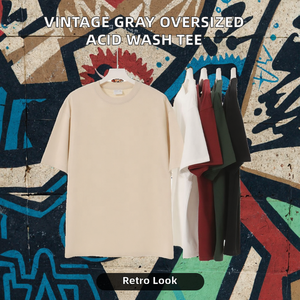 T-shirt vintage ample et oversize en coton 100% gris uni personnalisé, vente en gros - Product Image 2