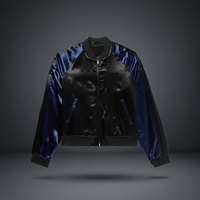 Blouson Bomber Homme Noir Bleu Marine Fermeture Éclair Coupe Droite Décontracté Écologique Doublure Soie Satinée Façade Été
