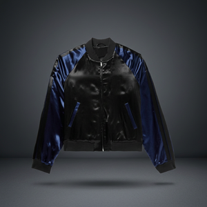 Chaqueta Bomber para Hombre, Color Negro y Azul Marino, Cierre de Cremallera, Corte Regular, Estilo Casual, Acabado Ecológico, Forro de Satén, Parte Delantera de Seda, para Verano - Product Image 1