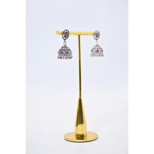 Boucles d'oreilles vintage Jhumki oxydées avec strass roses, en alliage d'argent tibétain plaqué or, bijoux de mariage pour femmes - Product Image 4