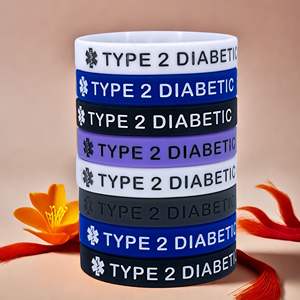 Pulsera de Silicona Casual Redonda para Diabéticos Tipo 2, Paquete de 5, Pulsera de Alerta Médica, Joyería Unisex - Product Image 2