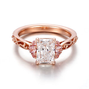 Anillo de Compromiso de Oro Rosa de 18k y 14k con Diamante Cultivado en Laboratorio con Corte Radiante DEF, Joyería Fina Hecha a Mano para Mujer, Joyería de Oro Sólido - Product Image 3