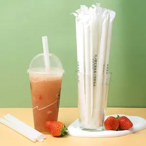 Eco friendly 190mm 230mm Length Hot Cold Drinks Straws Biodegradable Natural PLA Straw with Wrap Paper