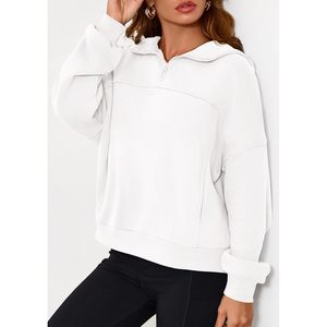 Sweat-shirt à capuche court en polaire pour femme, pull à quart de zip, haut à manches longues, vêtements d'hiver - Product Image 3