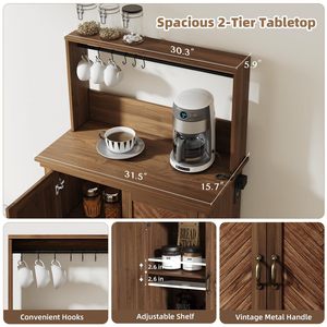 American country style coffee cabinet with charging socket, home tea cabinet, hooks, adjustable shelves, <b>sideboard</b>, bar counter - Product Image 3