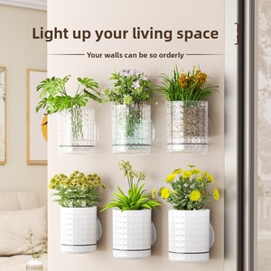 Self-watering PET Wall-Mounted Hanging <b>Basket</b> <b>Flower</b> Pot <b>for</b> Office/Balcony-Soil-Grown Hydroponic Plants Drill-Free Mounting - Product Image 1