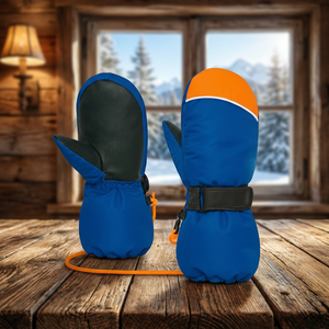 Mitaines de ski isolées bleues avec bordure orange et fermeture auto-agrippante pour les sports d'hiver sur neige, unisexe - Product Image 3