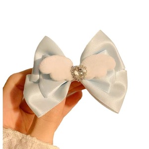 High-end medium-sized blue puff pastry <b>bow</b> wing hair <b>clip</b>, girly heart-shaped side hair <b>clip</b> for women, creamy style. - Product Image 5
