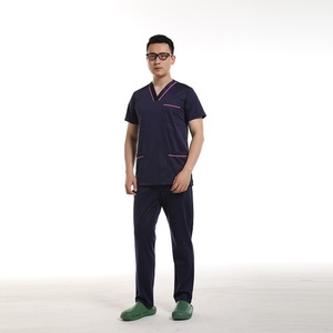 Uniforme de algodón y poliéster para médicos y enfermeras, uniforme de <span class=keywords><strong>trabajo</strong></span> para personal de Hospital, color azul marino, venta al por mayor - Product Image 2