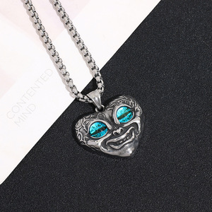 Collier unisexe en acier titane avec pendentif visage de Satan et œil porte-bonheur, design géométrique, couleurs rouge, bleu, vert, jaune – Collier de puissance - Product Image 2