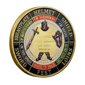 Moneta Commemorativa 3D in Metallo a Tema Armatura Divina, Oro e Argento, Motivo Cavaliere, Versetto Biblico Efeziensi PRAY - Product Image 3