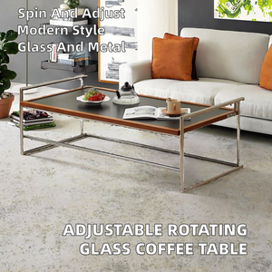 Modern European Tempered Glass Metal Frame Reversible Coffee <b>Table</b>-<b>Adjustable</b> Height Rotatable Multi-functional Eco-Friendly - Product Image 2
