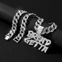 Pendentif NL2270 BREAD GETTA, pendentif créatif à double rangée de diamants, pendentif lettre exagéré, collier cool punk hip hop