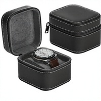 Boîte à montre individuelle en cuir imperméable, petite, pour voyage, avec fermeture éclair portable et coussin amovible, vente en gros
