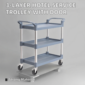 รถเข็นบริการอุปกรณ์ครัวโรงแรมแบบมีประตู รถเข็นส่งอาหารพลาสติก 3 ชั้น พร้อมแผงปิด - Product Image 2