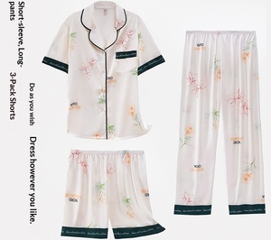 ชุดนอนฤดูร้อนปี 2023 แขนสั้นขายาว ผ้าโพลีเอสเตอร์ ลายดอกแพร์ ชุด <span class=keywords><strong>3</strong></span> ชิ้น ปกเสื้อแบบปกเชิ้ต แฟชั่นบางเบา สำหรับใส่ที่บ้าน - Product Image 2