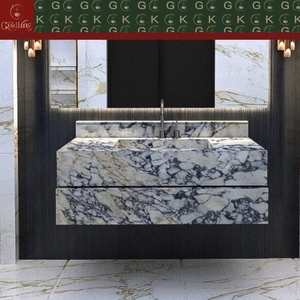 Mueble de Baño Flotante de Mármol de Lujo GOLDKING para <span class=keywords><strong>Hotel</strong></span>, Gris Blanco con Vetas Azules Grises Profundos, Acabado de Bordes de Precisión CNC - Product Image 2