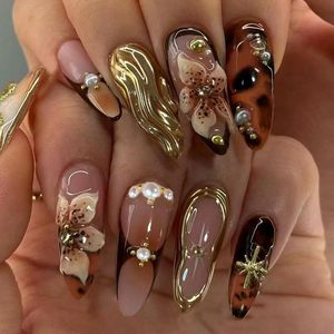 <span class=keywords><strong>Uñas</strong></span> Postizas Acrílicas Suaves <span class=keywords><strong>con</strong></span> Diseño 3D de <span class=keywords><strong>Flores</strong></span>, <span class=keywords><strong>Uñas</strong></span> de Presión <span class=keywords><strong>con</strong></span> Diseño de Concha de Tortuga Maillard, Forma de Almendra Corta, <span class=keywords><strong>Uñas</strong></span> de Presión 3D - Product Image 1