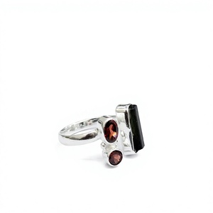 Handmade Garnet Ring Sterling Silver Minimalist Design Elegant Green Tourmaline Unique <b>Raw</b> Crystal Jewelry - Product Image 3