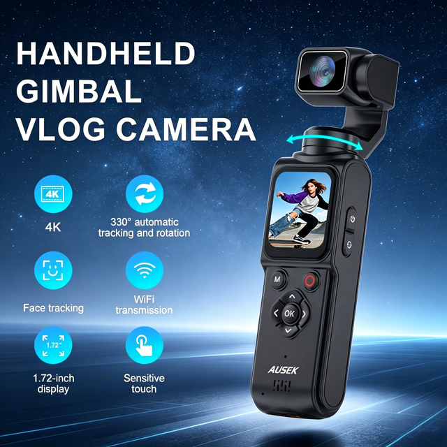 Vlog Handheld Pocket Gimbal Camera Three-axis Handheld Stabilizer Gimbal Camera with 330-degree Rotation